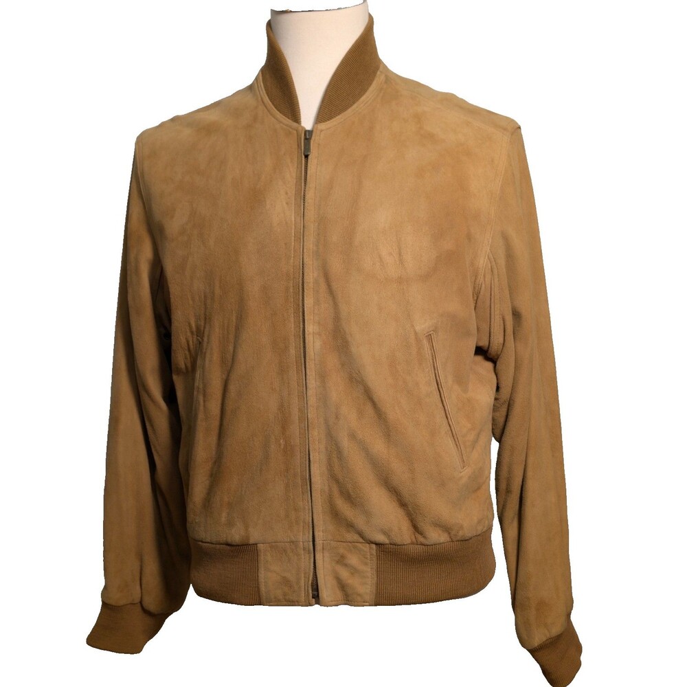 Coach Men's XS Tan Suede Leather Bomber Jacket Made in USA 90s Full Zip VTG